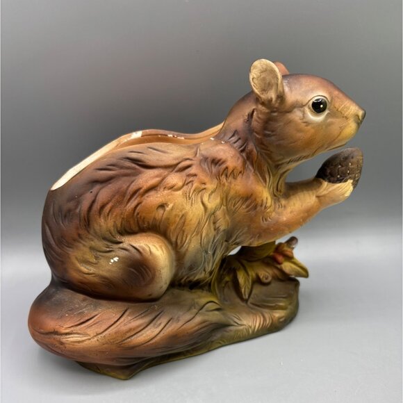 Vintage Napcoware Squirrel Ceramic Planter Figurine Holding Acorn - Picture 1 of 9